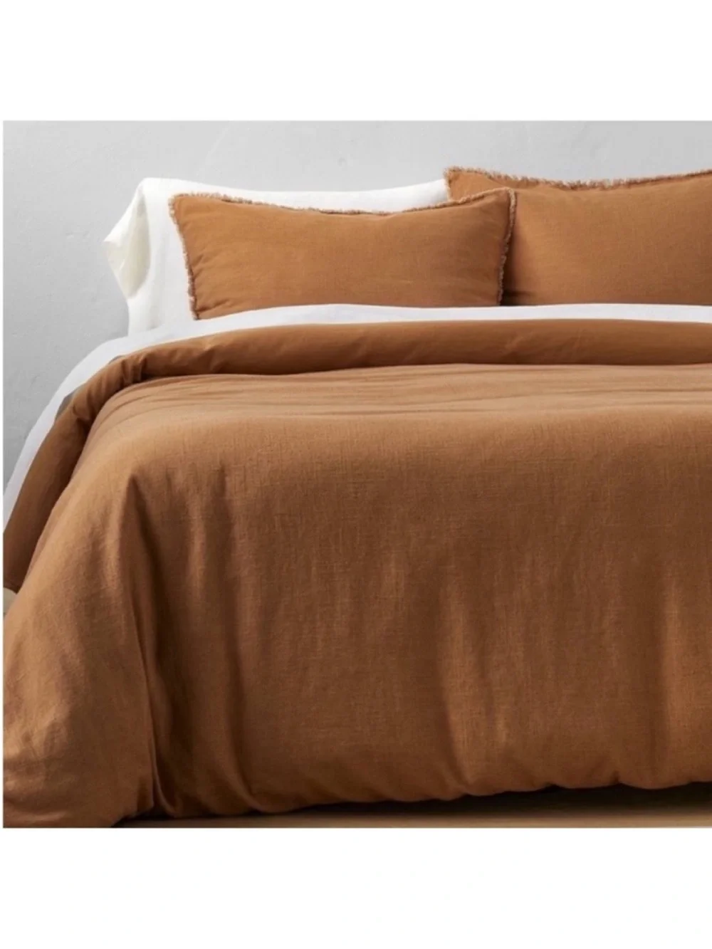 NWT Full/Queen Heavyweight Linen Blend Duvet Cover & Sham Set Warm Brown